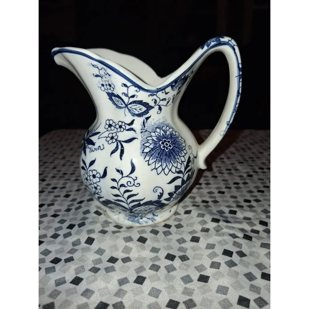 Enesco Blue Onion Small Creamer Pitcher Blue White Ceramic
